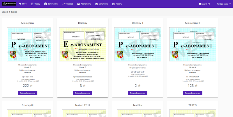 Sprzedaż abonamentów parkingowych